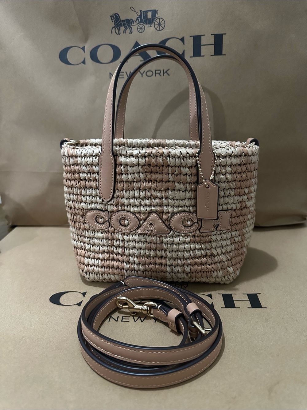 Coach City Mini Tote Bag With Gingham Print NWT CEU31